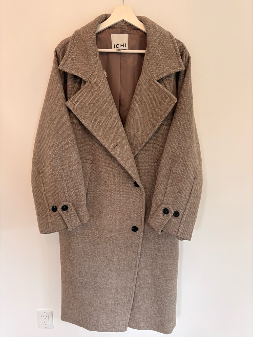 ICHI Taupe Wool-Blend Pea Coat